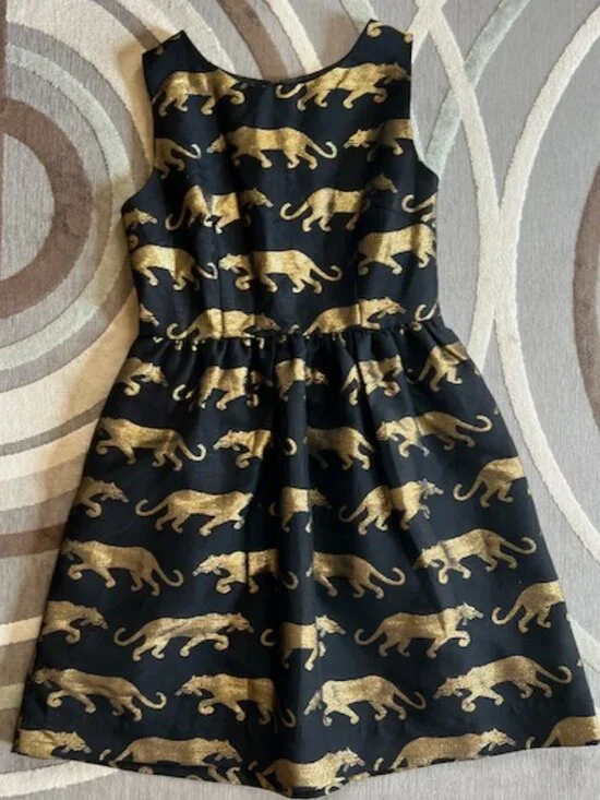 Eyedoll Anthropologie Black & Gold Panther Dress Woman's Size 4 - Picture 3 of 11